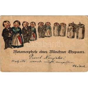 1890 (Vorläufer!) Metamorphose eines Münchner Ehepaars / Egy münchen-i házaspár átalakulása söröskorsókká ...