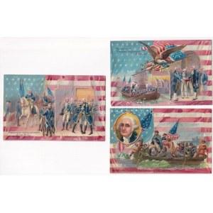 George Washington's Birthday - 3 db régi amerikai dombornyomott litho képeslap / 3 pre-1945 American (USA) embossed...