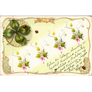 1899 (Vorläufer) New Year greeting art postcard with clovers. Art Nouveau, litho (EK)