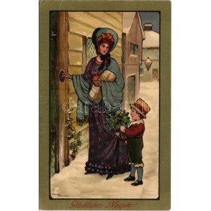 1908 Glückliches Neujahr! / New Year greeting art postcard. M. M. Vienne Nr. 234. s: Ethel Parkinson (EB...