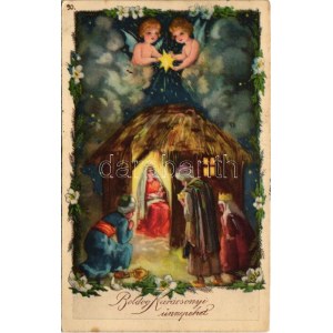1940 Boldog karácsonyi ünnepeket! / Christmas greeting art postcard with Jesus and Mary. HWB Ser. 6930. (EK...