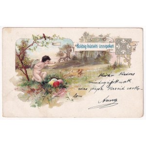 1904 Boldog Húsvéti ünnepeket / Easter greeting. Art Nouveau, litho