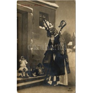 1908 Üdvözlet a Mikulástól / Saint Nicholas greeting (Rb)
