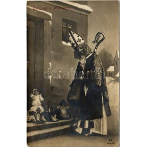 1908 Üdvözlet a Mikulástól / Saint Nicholas greeting (Rb)