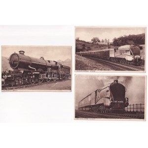 3 db RÉGI angol vasúti képeslap, gőzmozdonyok / 3 pre-1945 British railway postcards with locomotives: King Georg V...