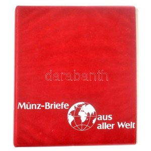 Münz Briefe aus aller Welt piros, plüssborítású, négygyűrűs album, 17db osztás nélküli berakólappal. Használt...