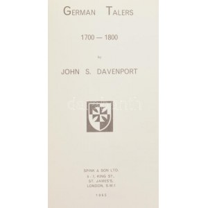 John S. Davenport: German Talers 1700-1800. - Második kiadás, 1965-ös árlista melléklettel. Spink & Son Ltd., London...