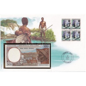 Közép-Afrika / Kongó bankjegyes pecsételt és bélyeges boríték benne Kamerun 1993-2002. 500Fr T:I Central Africa ...