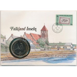 Falkland-szigetek 1987. 50p Cu-Ni WWF - Király Pingvinek emlékérme felbélyegzett borítékban, bélyegzéssel...