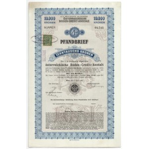 Ausztria / Bécs 1906. Osztrák Földhivatal zálogkötvénye 10.000K-ról Dökontroll-stempel, B.C.A.II.22 bélyegzővel, ...