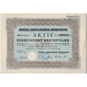 Németország / Weimari Köztársaság / Drezda 1926. Szász Mezőgazdasági Bank Részvénytársaság részvénye 100M-ról...