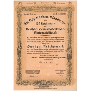 Német Harmadik Birodalom / Berlin 1940. Központi Német Hitelrészvénytársaság 4%-os kölcsönkötvénye 100M-ról...