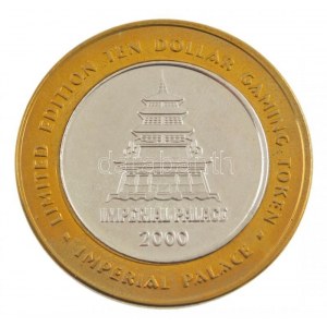 Amerikai Egyesült Államok / Las Vegas 2000. 10$ Imperial Palace Ag kaszinózseton sárgaréz gyűrűben (br.37,13g/0.999...