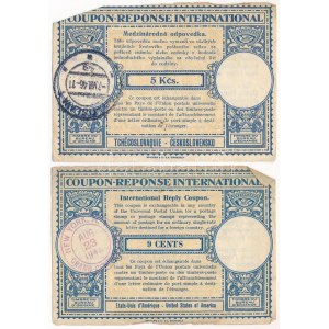 Csehszlovákia 1946. 5Kcs + Amerikai Egyesült Államok 1946. 9c Nemzetközi Válaszdíjszelvény vízjeles papíron T...