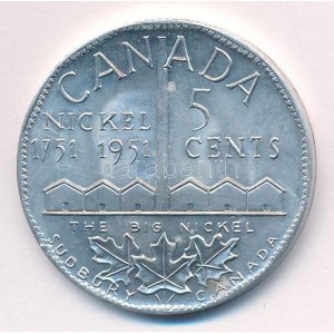 Kanada 1951. 5c Al Az ötcentes (Nickel) kétszáz éves évfordulója zseton (38mm) T:1- Canada 1951. 5 Cents Al ...
