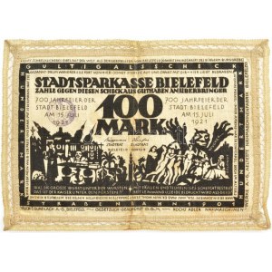 Németország / Weimari Köztársaság / Bielefeld 1921. 100M selyem, bélyegzéssel, hátlap üres T:III fo....