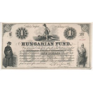 1852. 1$ C Kossuth bankó piros 22598 sorszámmal, nyomdai papírránccal és papírráncból eredő nyomathibával T:I...