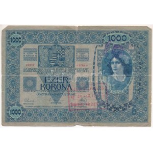 1902. 1000K (eredeti?) Temesőr és Vöröskereszt felülbélyegzéssel, illetve lekapart szlovák bélyeggel, T:III...