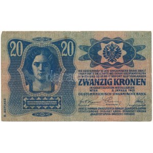 1913. 20K II. kiadás, piros MAGYARORSZÁG felülbélyegzéssel, 1088 623011 T:III Adamo K18M