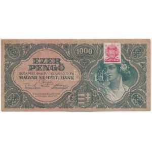 1945. 1000P MNB bélyeggel T:III Adamo P22e