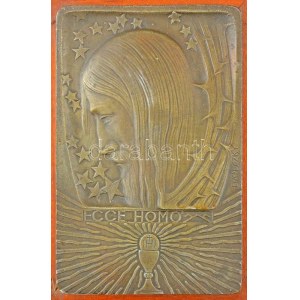 Bánszky Sándor (1888-1918) DN Ecce homo egyoldalas bronzírozott fém plakett (212x135mm) korabeli fakeretben ...