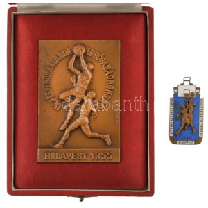 Vincze Dénes (1914-1972) 1955. IX. Férfi Kosárlabda Európa Bajnokság - Budapest 1955 bronz emlékplakett (83x58mm) + ...