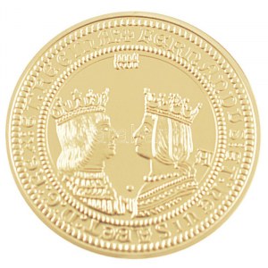 DN Történelmi aranypénzek - Ferdinánd és Izabella 1479-1504 aranyozott Cu-Ni utánveret COPY beütéssel (20g/38,61mm...