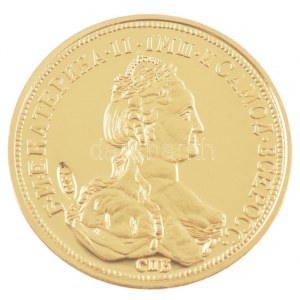 DN Történelmi aranypénzek -II. (Nagy) Katalin 10 rubel aranyozott Cu-Zn utánveret COPY beütéssel, kapszulában (38mm...