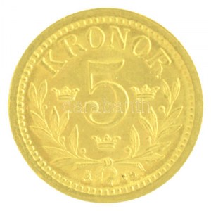 Svédország 1899EB 5K Au II. Oszkár (2,25g/0.900) T:1,1- Sweden 1899EB 5 Kronor Au Oscar II (2,25g/0.900) C:UNC...
