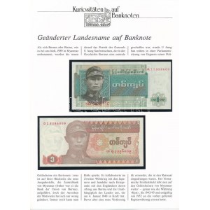 Burma 1972. 1K + Mianmar 1990. 1K német nyelvű leírással T:I- Burma 1972. 1 Kyat + Mianmar 1990...