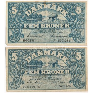 Dánia 1943. 5K J - Svendsen & Ingerslevgaard + 5K K - Svendsen & Holm T:III,III- Denmark 1943. 5 Kroner J ...