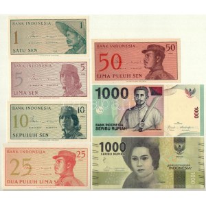 Indonézia 1964. 1s + 5s + 10s + 25s + 50s + 2009. 1000R + 2016. 1000R T:I Indonesia 1964. 1 Sen + 5 Sen + 10 Sen ...