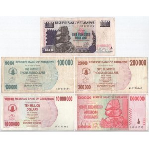 Zimbabwe 1995-2008. 100$-100.000.000$ (5xklf) T:III Zimbabwe 1995-2008. 100 Dollars - 100.000.000 Dollars (5xdiff) C...