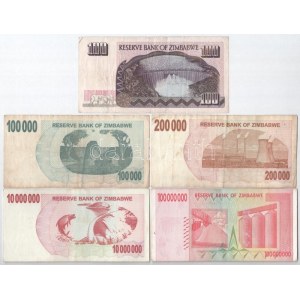 Zimbabwe 1995-2008. 100$-100.000.000$ (5xklf) T:III Zimbabwe 1995-2008. 100 Dollars - 100.000.000 Dollars (5xdiff) C...