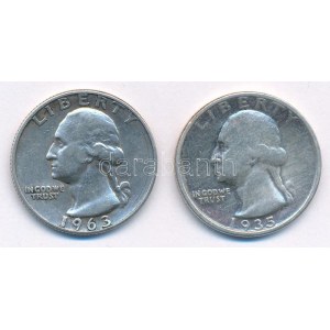 Amerikai Egyesült Államok 1935-1963D 1/4$ Ag Washington (2xklf) T:2,2- USA 1935-1963D 1/4 Dollar Ag Washington ...