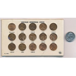 Amerika Egyesült Államok 1936. 25c Ag Washington + 1959-1966. 1c bronz Lincoln (15db/14xklf) 9902 sorszámú ...