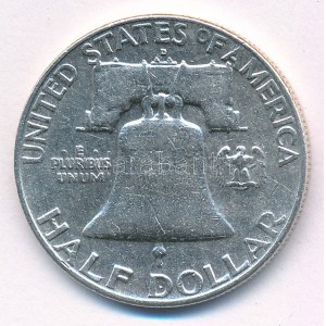 Amerikai Egyesült Államok 1960 1/2$ Ag Franklin kapszulában T:2 USA 1960 1/2 Dollar Ag Franklin in capsule C...