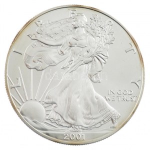 Amerikai Egyesült Államok 2001. 1$ Ag American Silver Eagle kapszulában T:1 halvány patina USA 2001. 1 Dollar Ag ...
