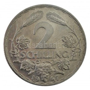 Ausztria 1947. 2Sch Al T:1- apró felületi karc, patina Austria 1947. 2 Schilling Al C:AU tiny surface scratch...