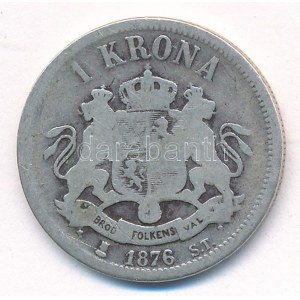 Svédország 1876ST 1K Ag II. Oszkár uralkodói címben O T:3 Sweden 1876ST 1 Krona Ag Oscar II with O in title C...