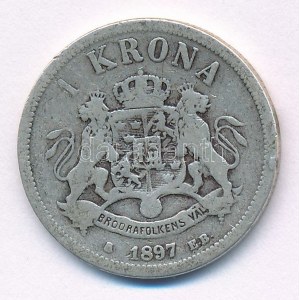 Svédország 1897. 1K Ag II. Oszkár T:3 Sweden 1897. 1 Krona Ag Oscar II C:F Krause KM#760