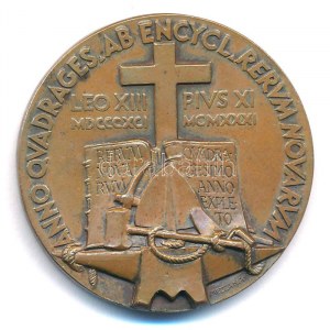 Vatikán 1931. Quadragesimo anno kétoldalas bronz emlékérem...