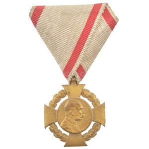 1908. Katonai Jubileumi Kereszt aranyozott bronz kitüntetés mellszalagon T:2 kopott aranyozás, ütésnyom Hungary 1908...