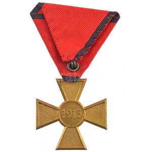 Szerbia 1913. Emlékkereszt 1913 - Balkáni Háborúk aranyozott bronz kitüntetés háromszög mellszalagon T:1- kis patina ...