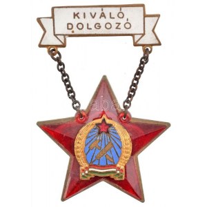~1955. Kiváló dolgozó Rákosi-címeres zománcozott fém kitüntetés, viselői igazolvánnyal T...
