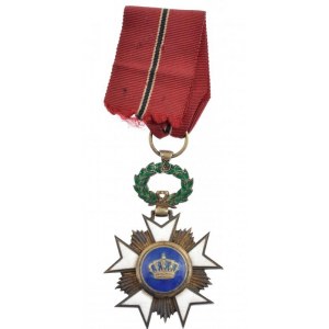 Belgium 1897. Koronarend Lovagkeresztje jelzetlen zománcozott kitüntetés nem eredeti mellszalagon T:2,2- patina...