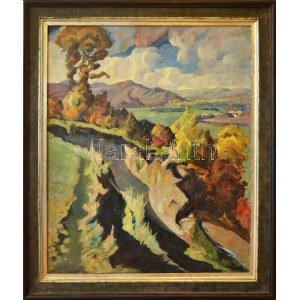 Paál Albert (1895-1968): Nagybányai táj. Olaj, vászon, jelezve jobbra lent. Dekoratív fakeretben, 120×100 cm. ...