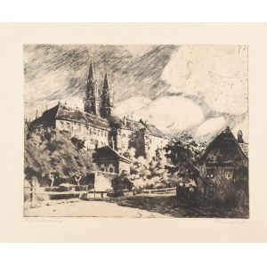 Bajor Ágost (1892-1958): Stift Klosterneuburg. Rézkarc, papír, jelzett, lap alján apró szakadással...