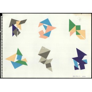 Bánfalvi Kata (?-): 10 db geometrikus-absztrakt vázlat. Kollázs, papír, jelzett, 25×34,5 cm