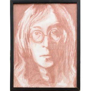Bárdos János ( - ): John Lennon. Kréta, papír, üvegezett, sérült, kopott keretben, jelzett...